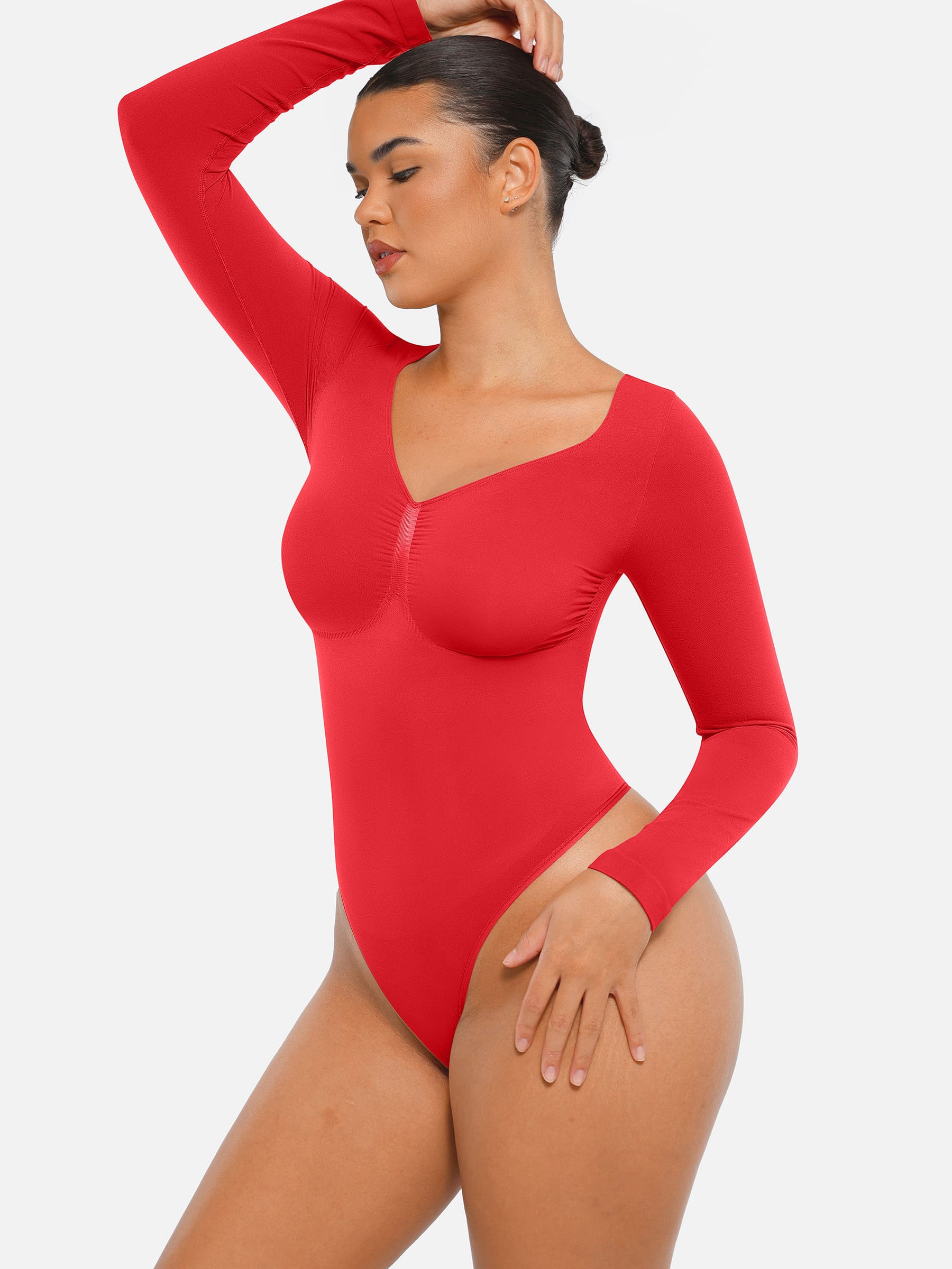 Lume Lingerie Seamless Long Sleeve Tummy Control Thong Bodysuit