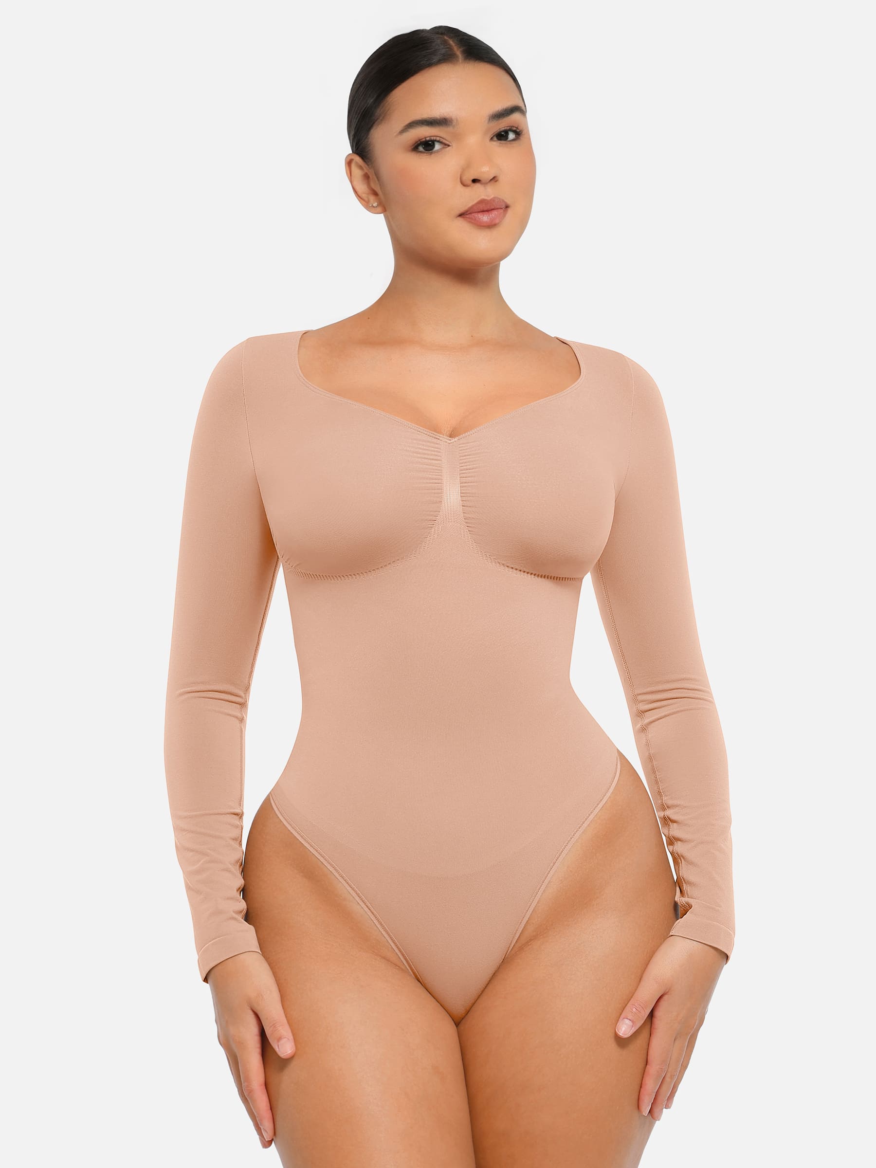 Lume Lingerie Seamless Long Sleeve Tummy Control Thong Bodysuit
