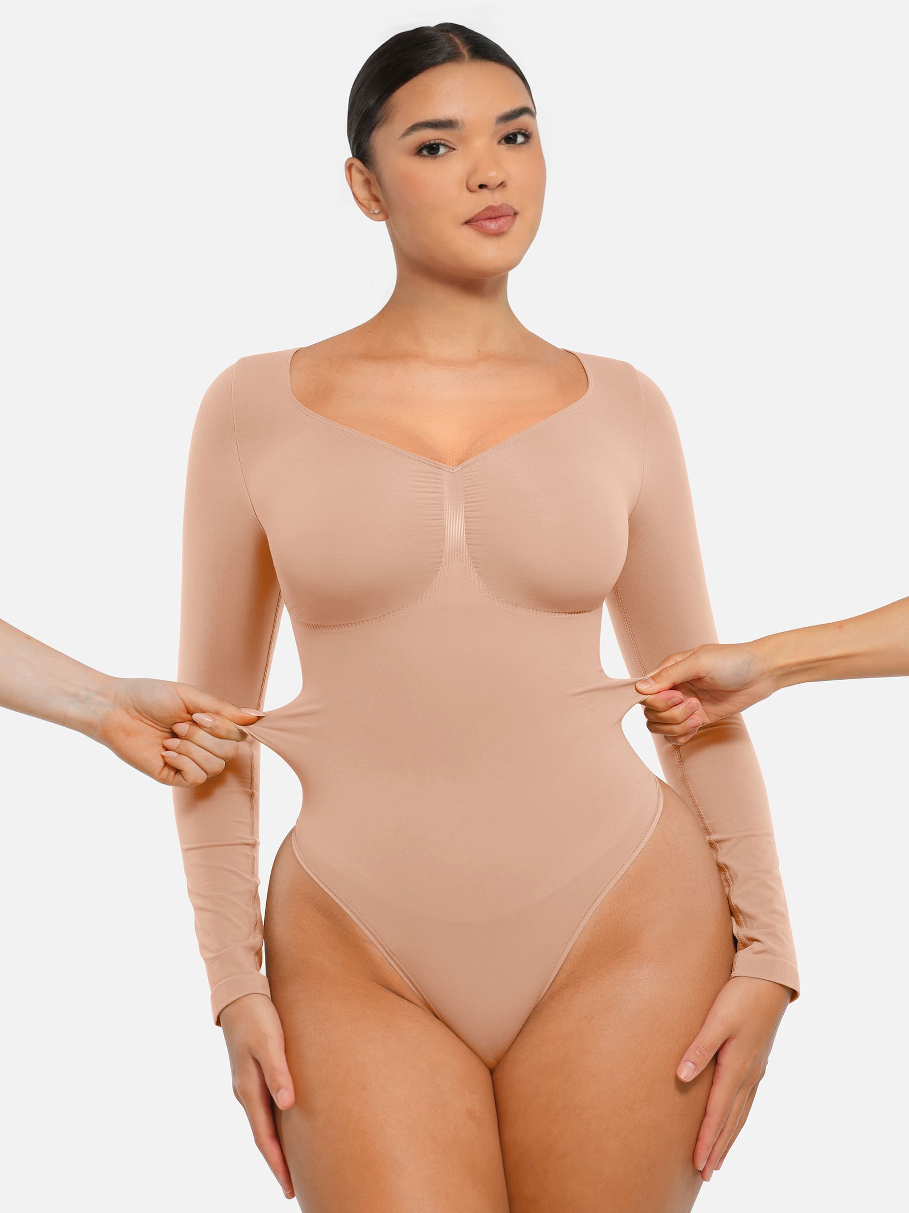 Lume Lingerie Seamless Long Sleeve Tummy Control Thong Bodysuit