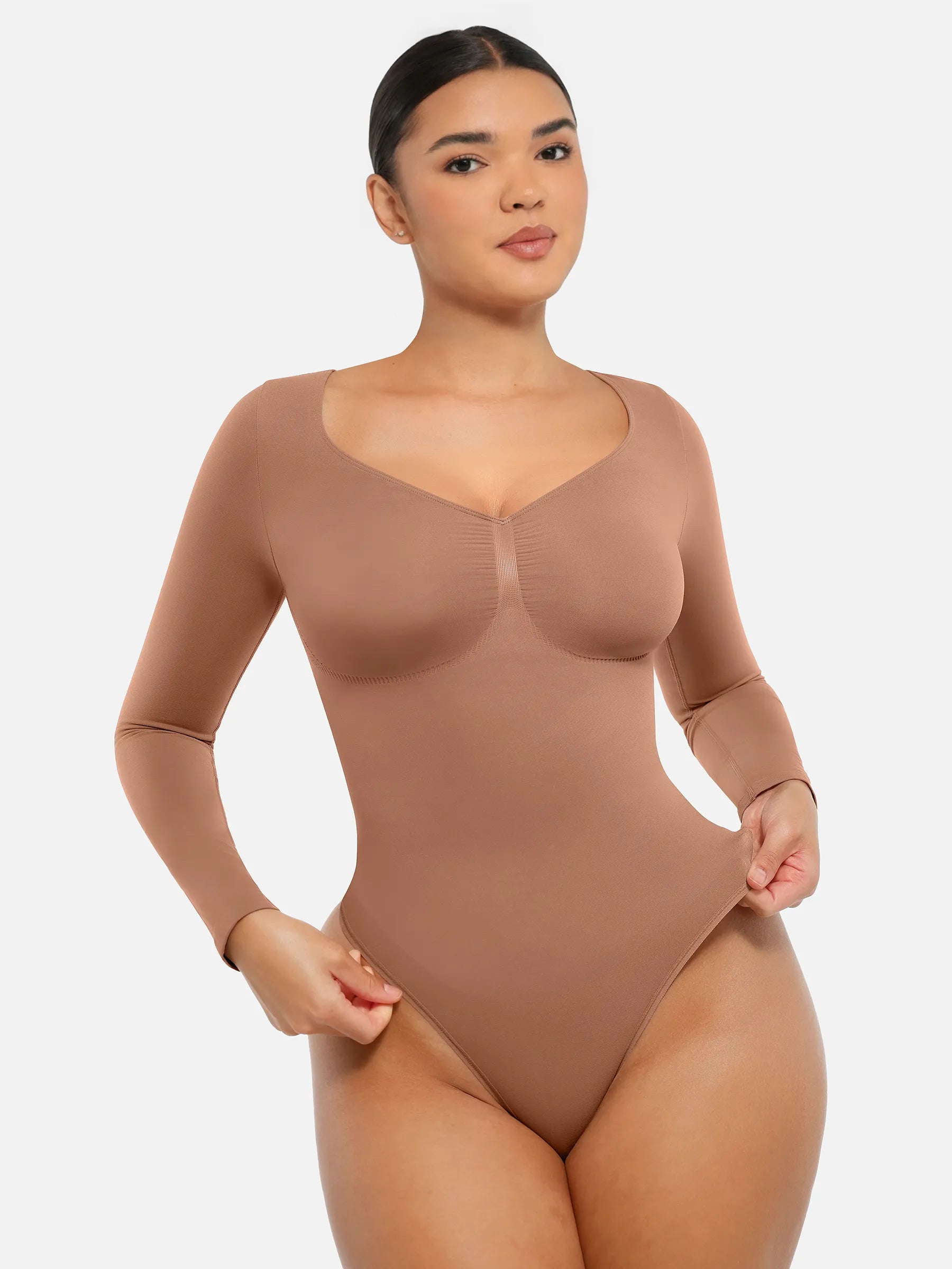 Lume Lingerie Seamless Long Sleeve Tummy Control Thong Bodysuit