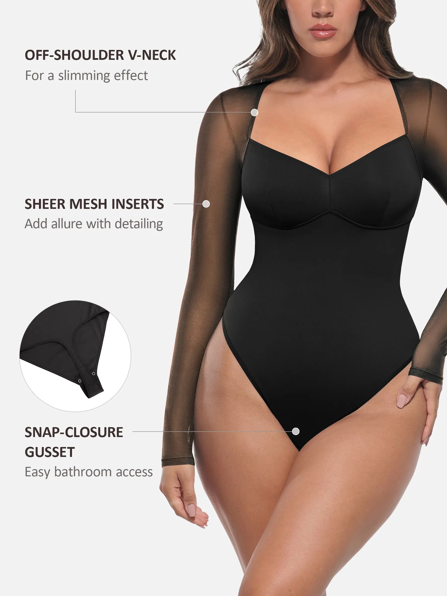 Lume Lingerie Mesh Panel V-Neck Bodysuit