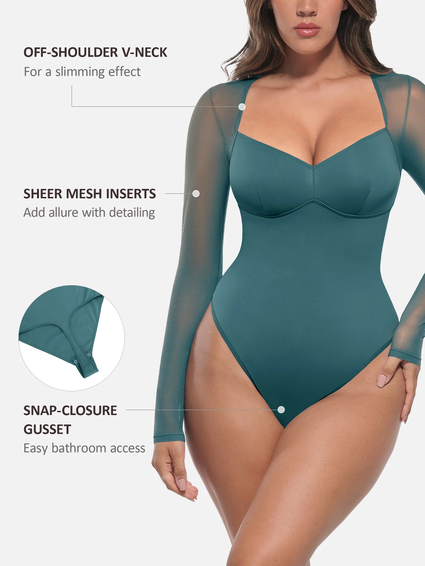 Lume Lingerie Mesh Panel V-Neck Bodysuit