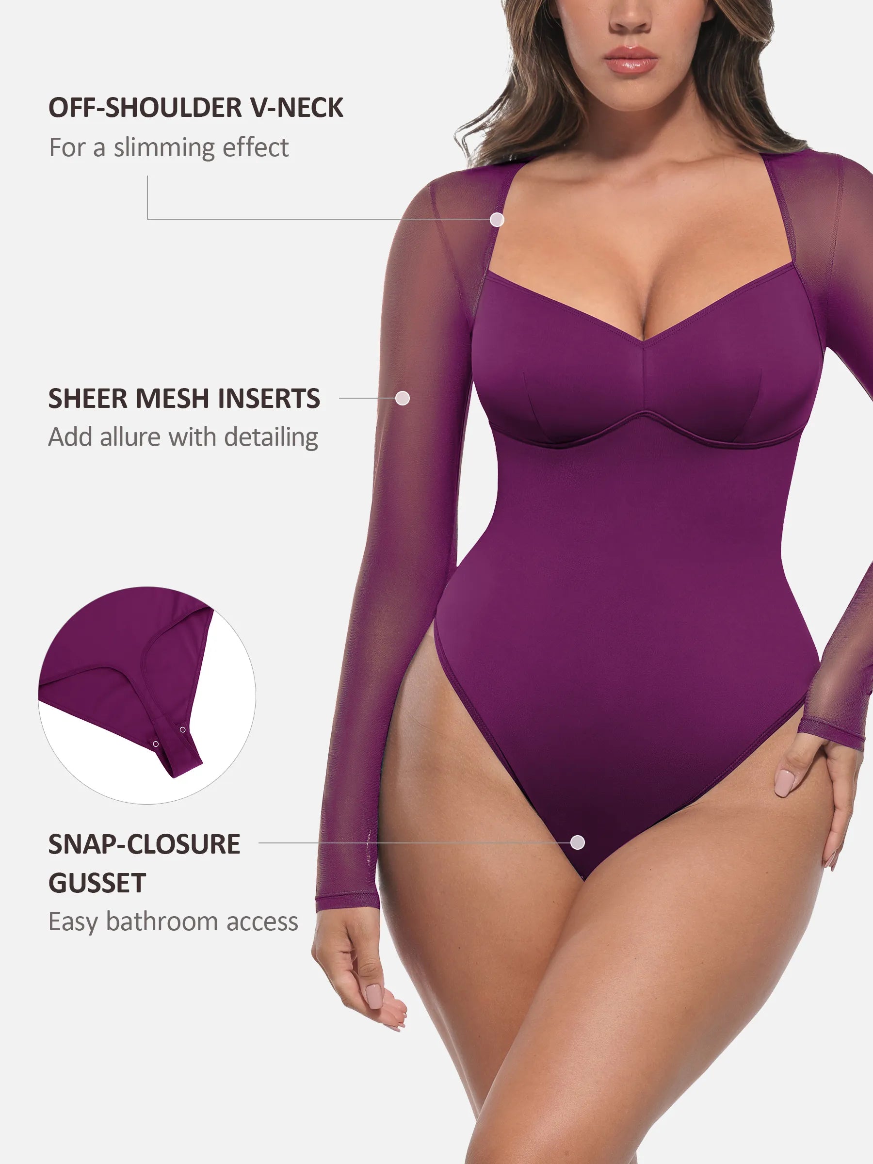 Lume Lingerie Mesh Panel V-Neck Bodysuit