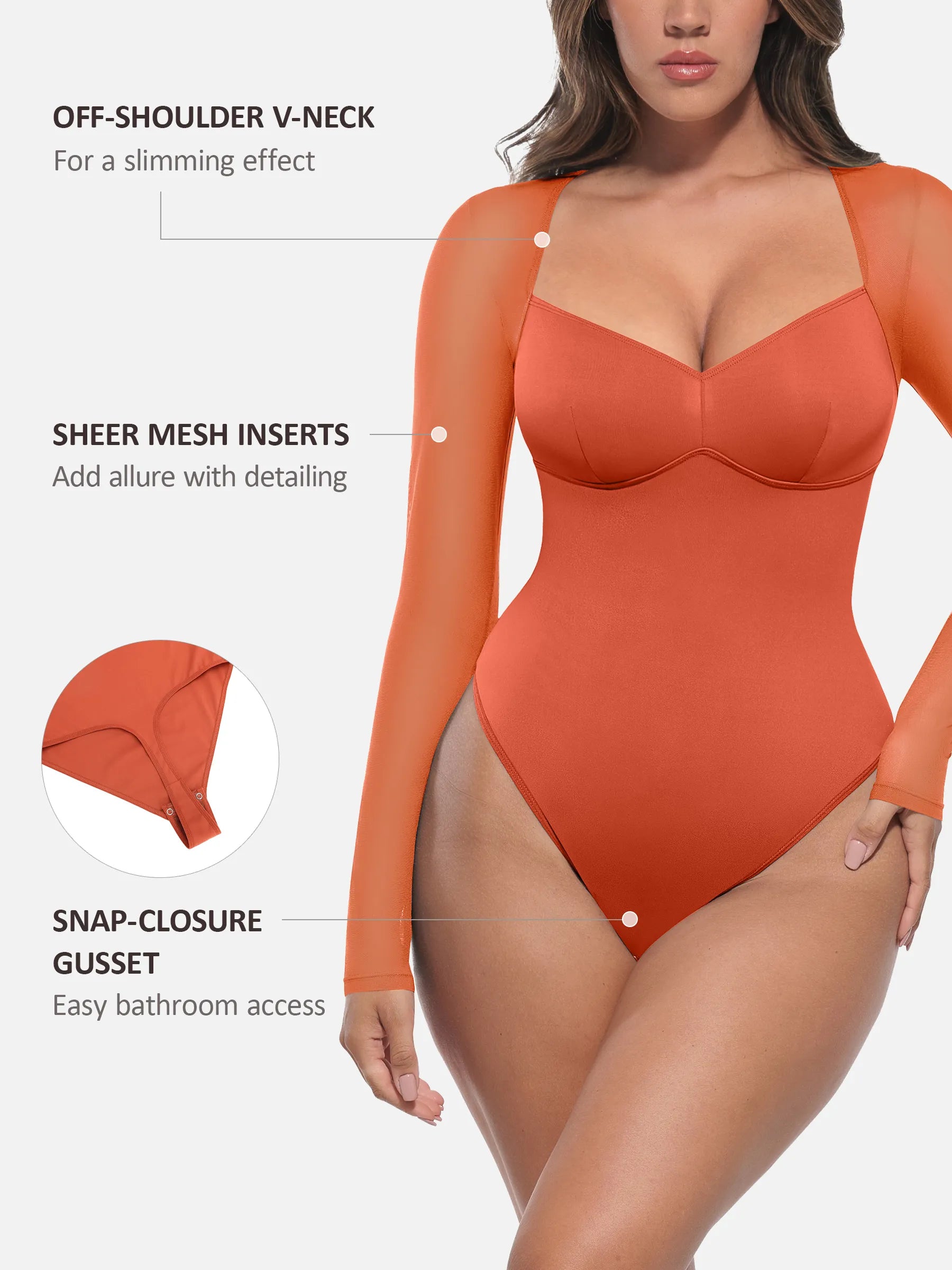 Lume Lingerie Mesh Panel V-Neck Bodysuit