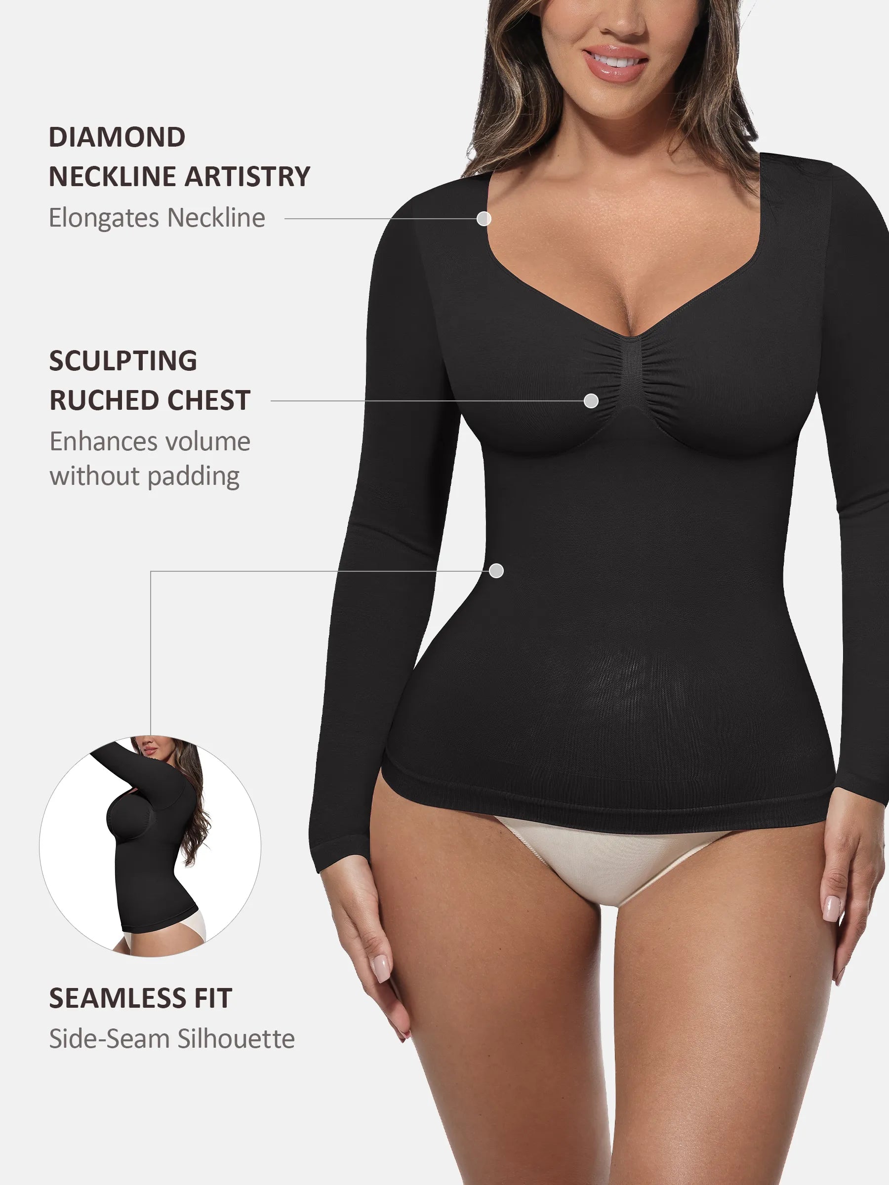 Lume Lingerie Seamless Long Sleeve Tummy Control Thong Bodysuit