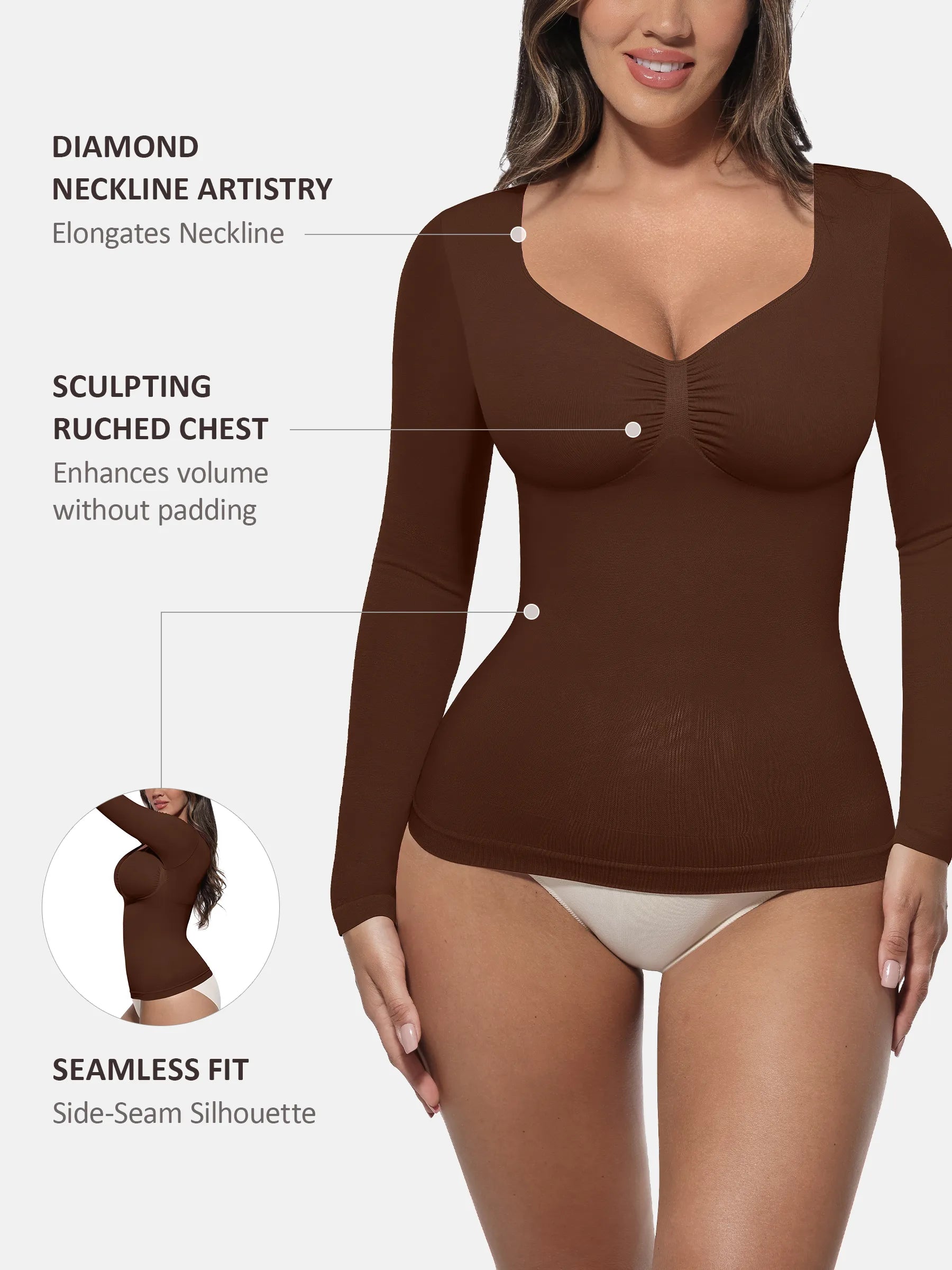 Lume Lingerie Seamless Long Sleeve Tummy Control Thong Bodysuit