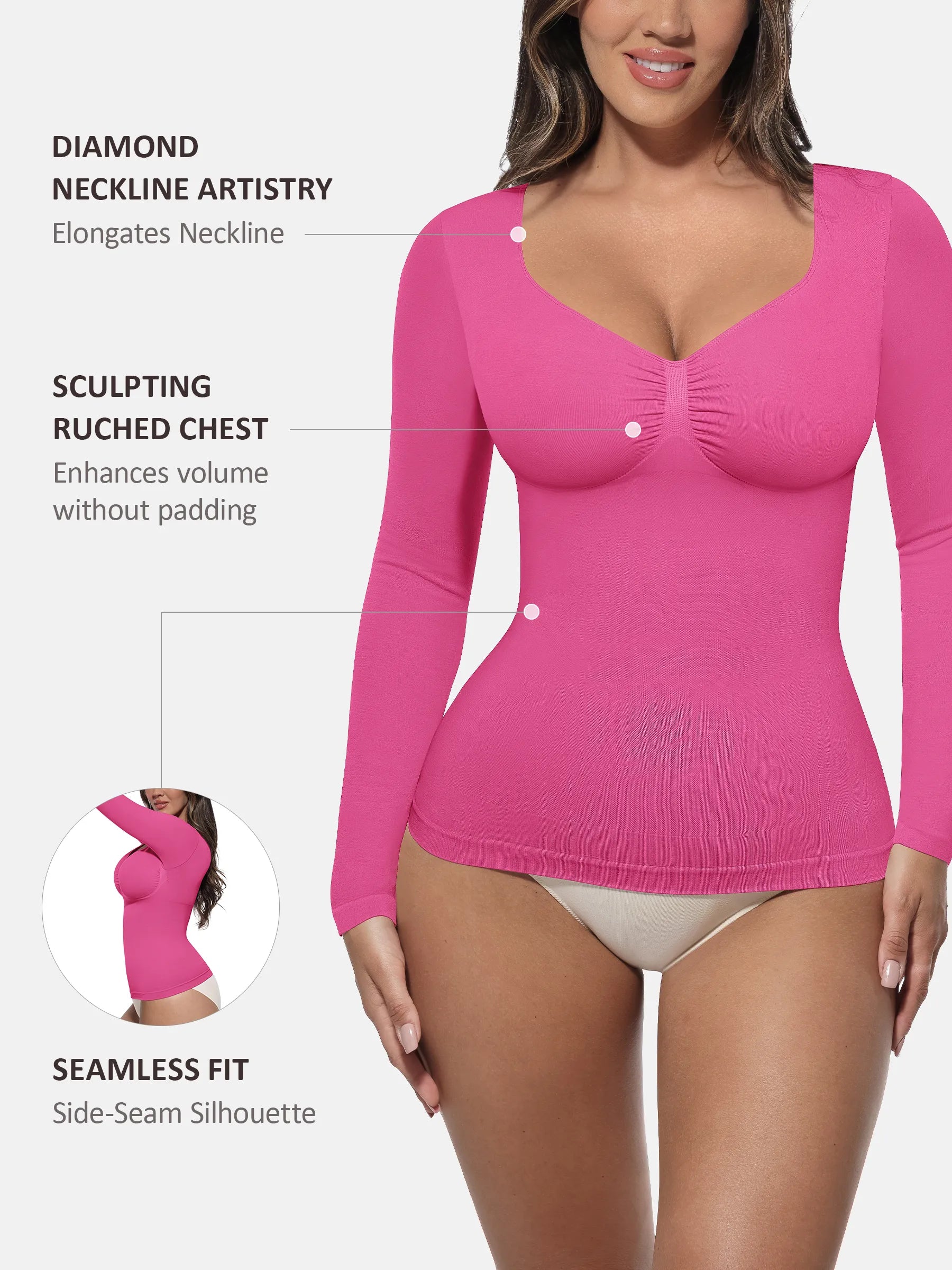Lume Lingerie Seamless Long Sleeve Tummy Control Thong Bodysuit
