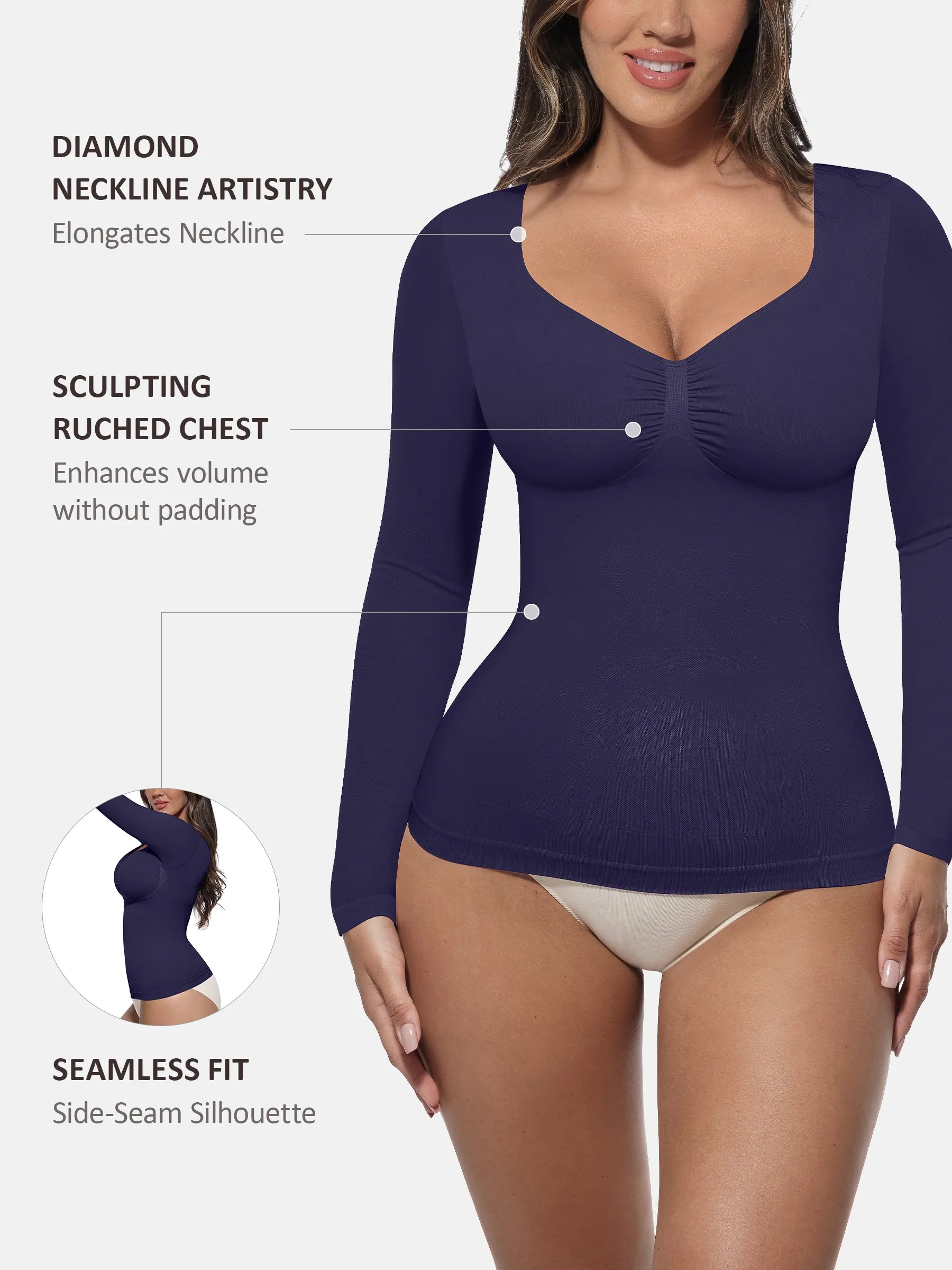 Lume Lingerie Seamless Long Sleeve Tummy Control Thong Bodysuit