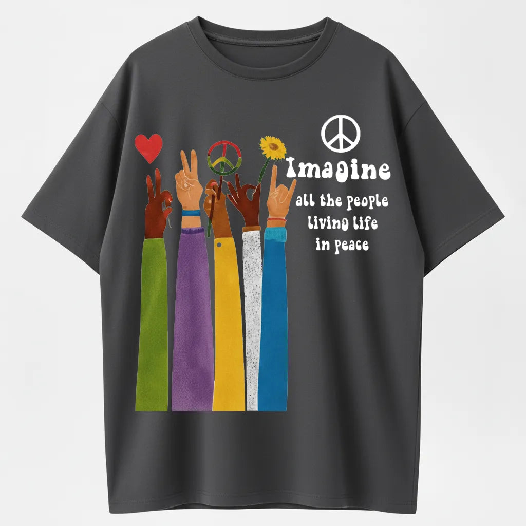 Raised Hand Print Imagine Lyrics T-Shirt