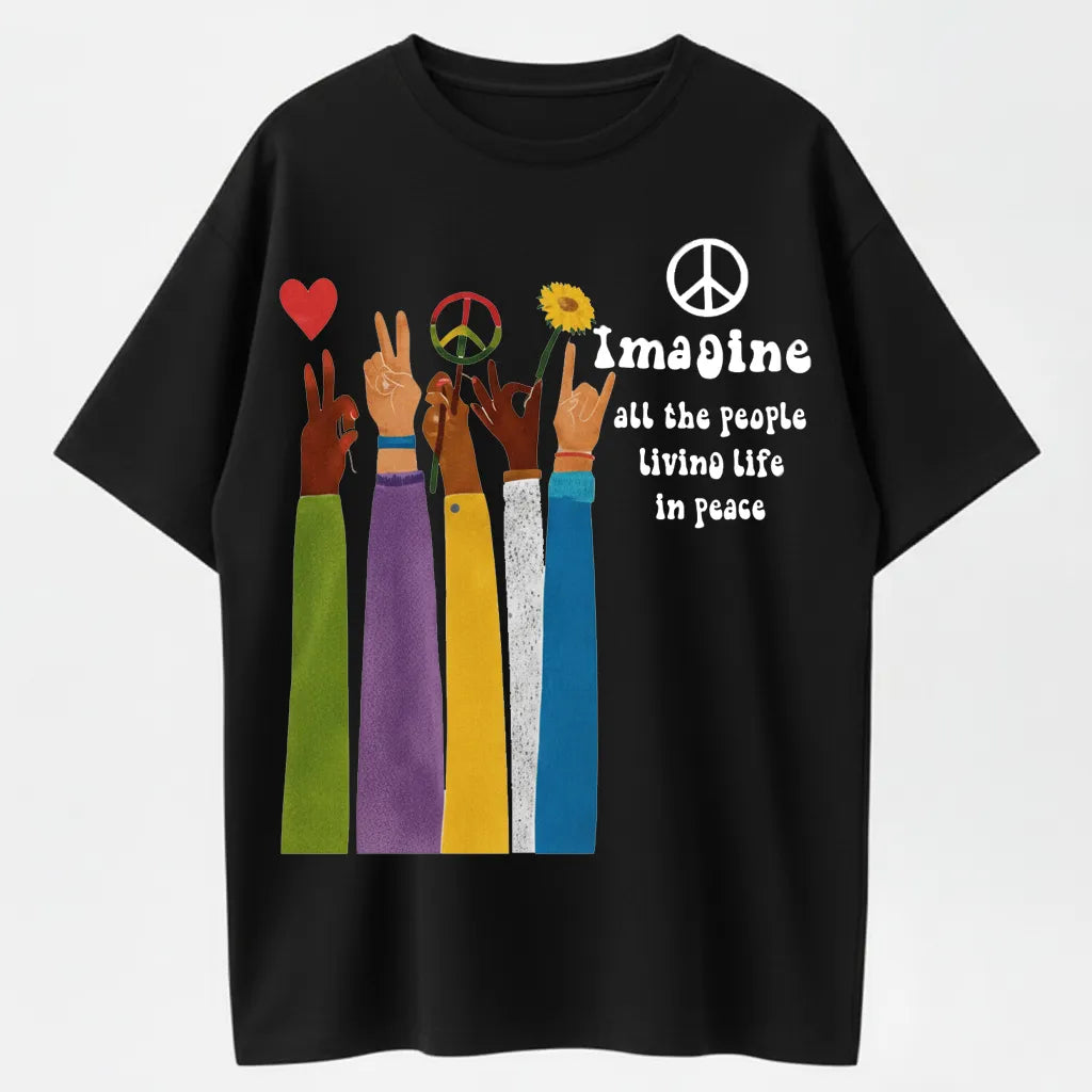 Raised Hand Print Imagine Lyrics T-Shirt