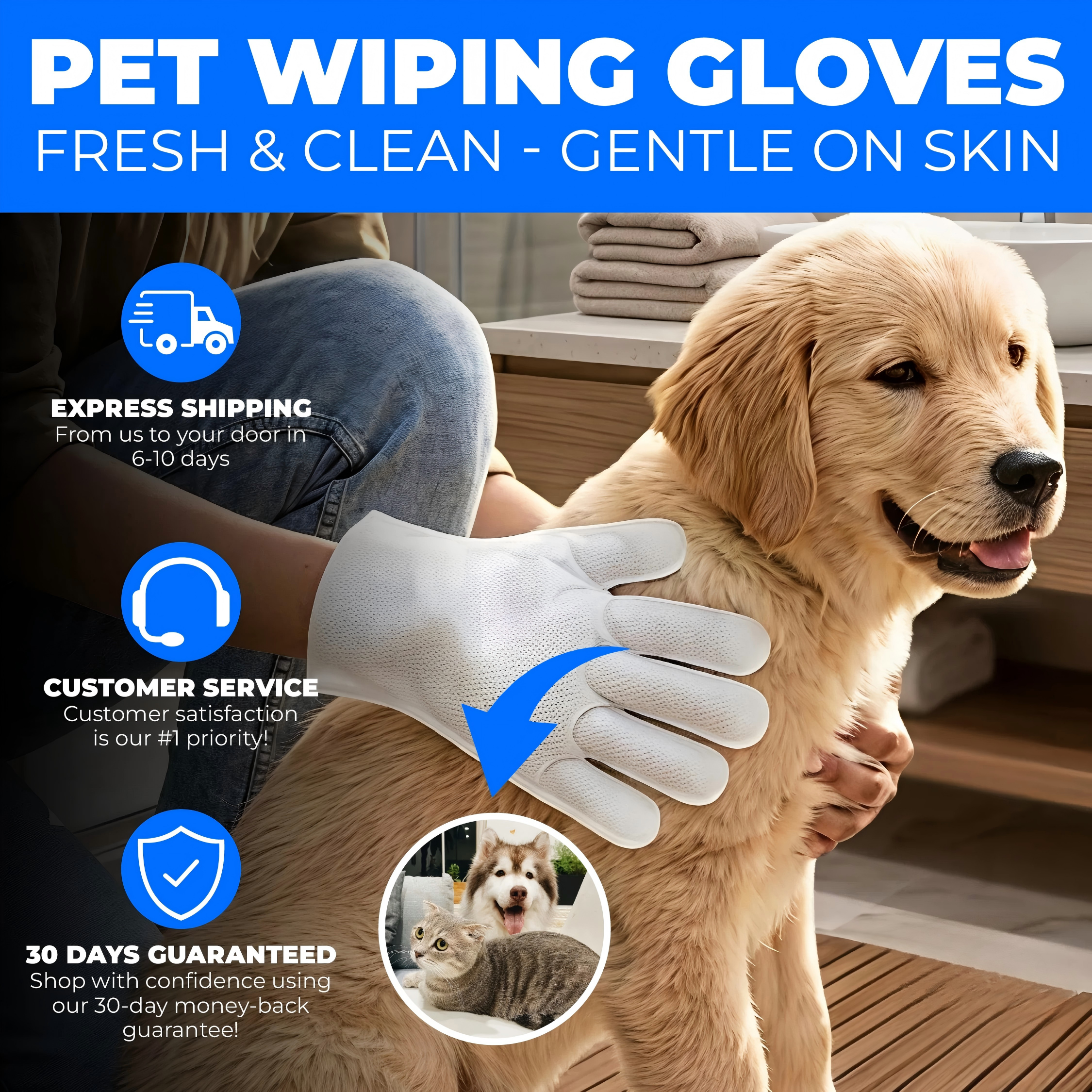 Pet Wiping Gloves (6 Pack)