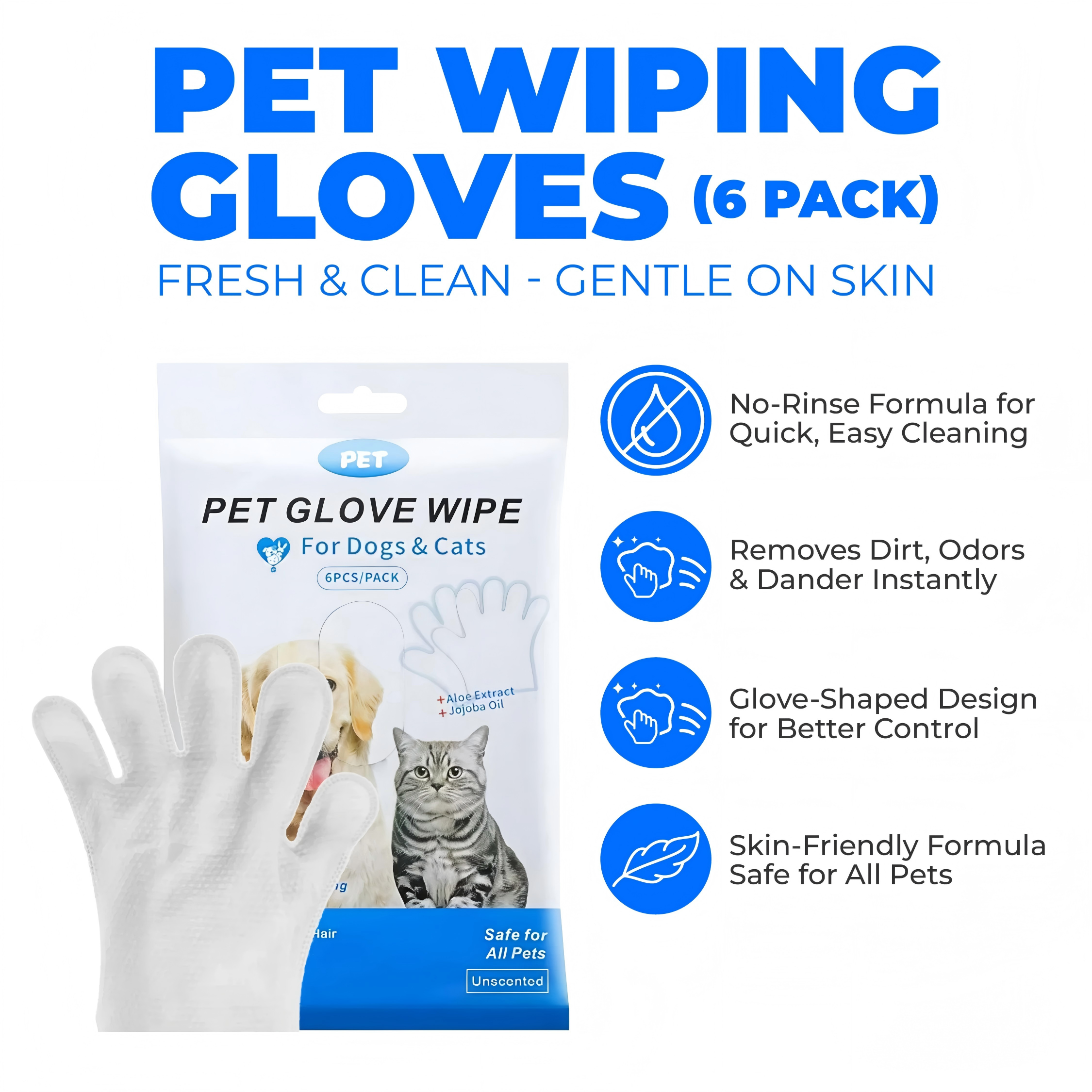 Pet Wiping Gloves (6 Pack)