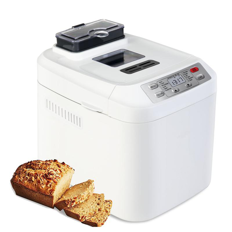 Automatic Bread Maker, 2LB, 12-in-1 with Fruit & Nut Dispenser, 13-Hour Timer, Gluten-Free, 3 Crust Colors