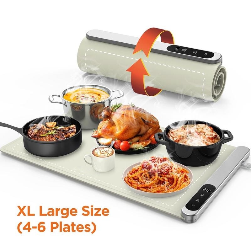 Electric Food Warming Mat, 6 Temp Levels & 6-Hour Timer, Fast Full-Surface Heating