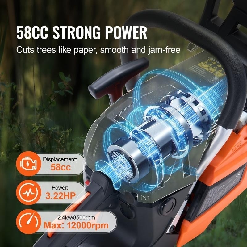 Powerful Gasoline Chainsaw – Perfect for Cutting Trees, Branches & Firewood | Ideal for Farm, Garden & Forest Work