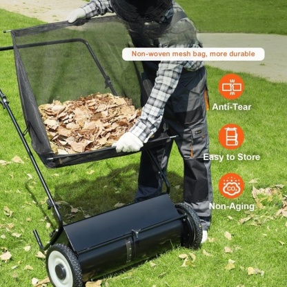 26-Inch Push Lawn Sweeper, Heavy-Duty Steel Frame, 7 ft³ Large Bag, 4 Spinning Brushes