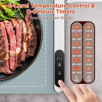 Electric Food Warming Mat, 6 Temp Levels & 6-Hour Timer, Fast Full-Surface Heating