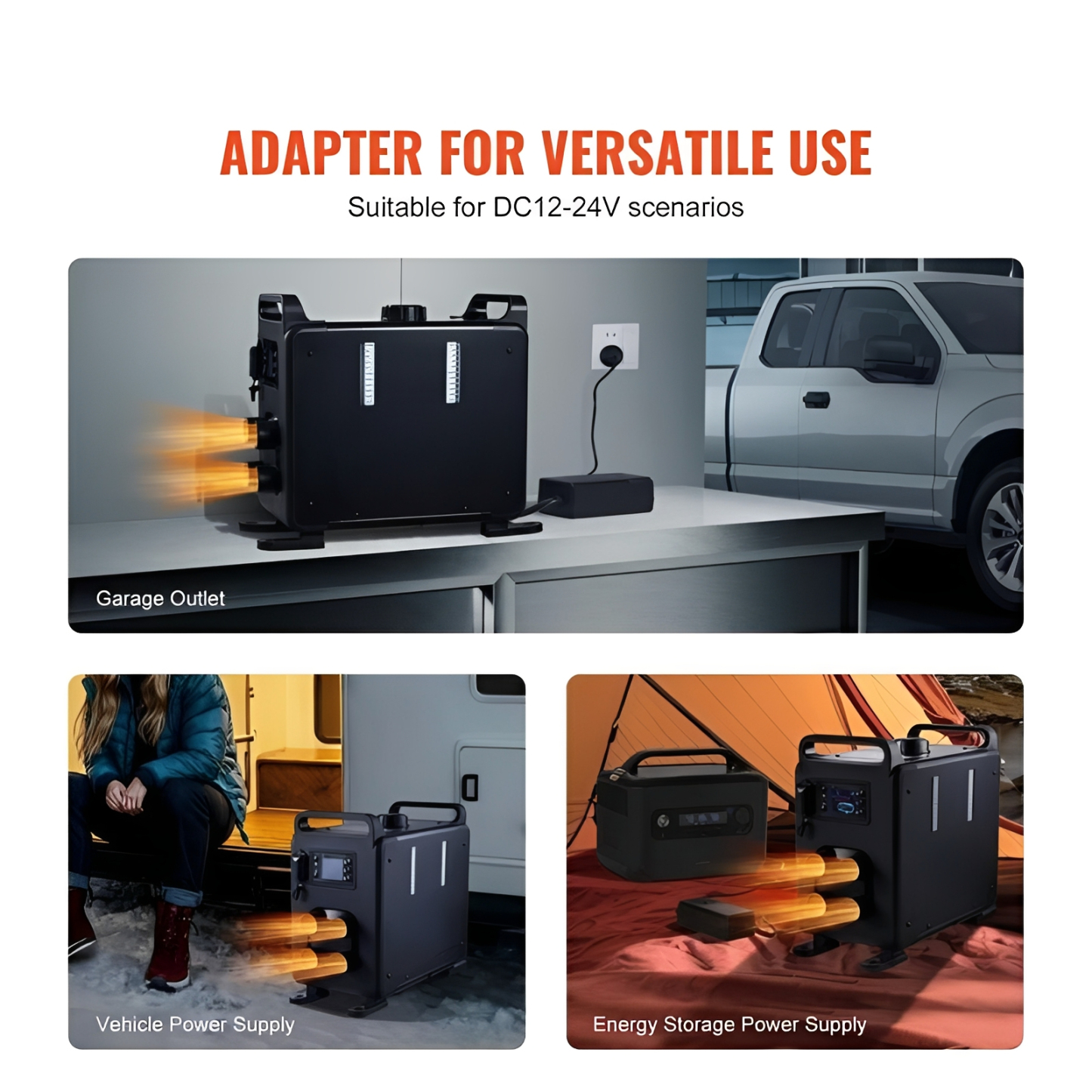 8KW Diesel Air Heater, 12–24V All-in-One Unit with 110V Adapter & CO Alarm, Bluetooth/App/Remote Control, Fast-Heating Portable Heater for Vehicles & Outdoors