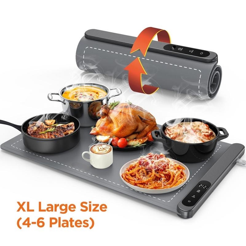 Electric Food Warming Mat, 6 Temp Levels & 6-Hour Timer, Fast Full-Surface Heating