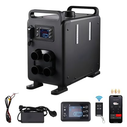 8KW Diesel Air Heater, 12–24V All-in-One Unit with 110V Adapter & CO Alarm, Bluetooth/App/Remote Control, Fast-Heating Portable Heater for Vehicles & Outdoors
