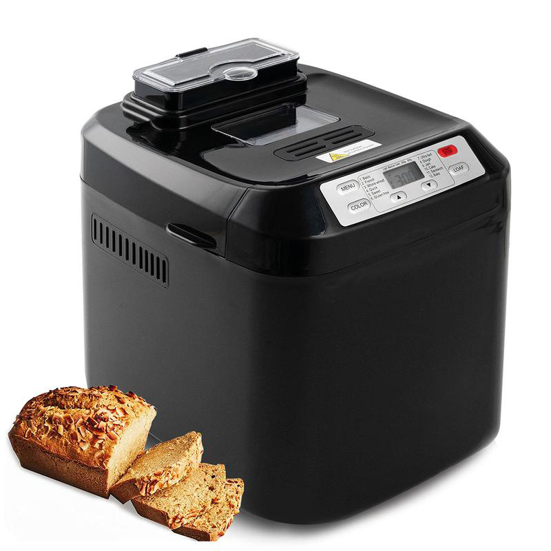 Automatic Bread Maker, 2LB, 12-in-1 with Fruit & Nut Dispenser, 13-Hour Timer, Gluten-Free, 3 Crust Colors