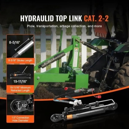 Hydraulic Top Link Cat. 2-2 8-5/16 in 19-11/16~28 in with 2 Hoses & G3/8" Check Valve Heavy Duty Metal High Quality Hardware for Tractors