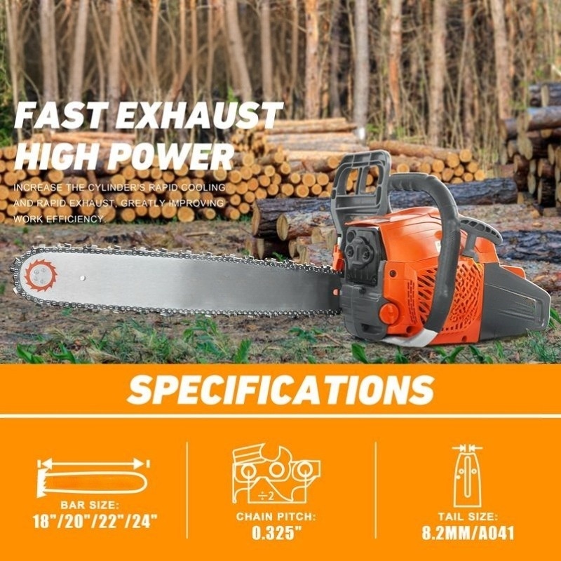 20-Inch 62cc Gas Chainsaw, Lightweight & Powerful, 25:1 Fuel Mix for Outdoor Wood Cutting