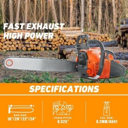 20-Inch 62cc Gas Chainsaw, Lightweight & Powerful, 25:1 Fuel Mix for Outdoor Wood Cutting