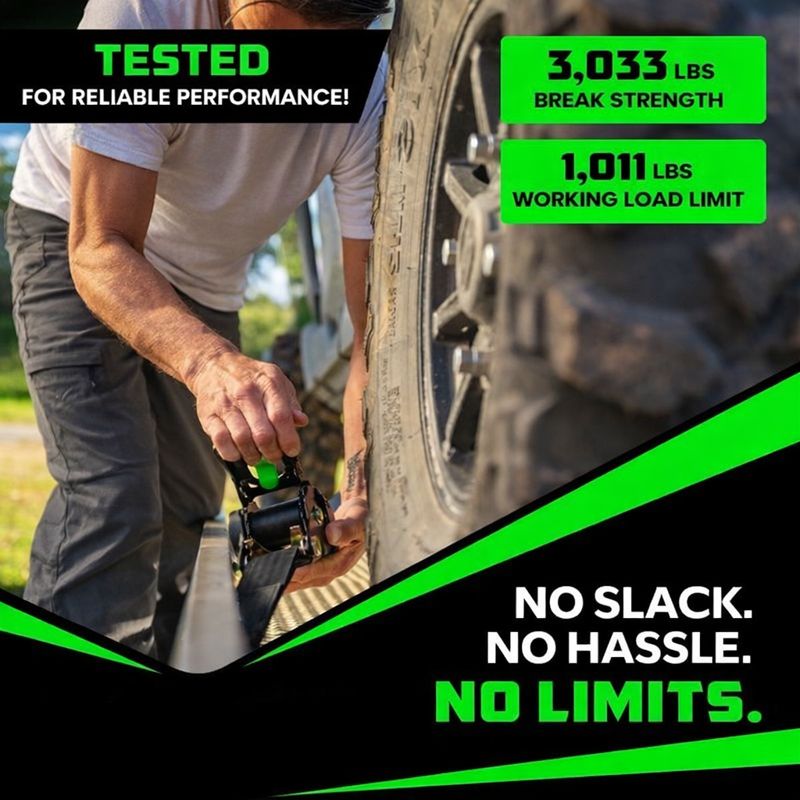 2" x 10' Retractable Ratchet Straps, Heavy-Duty 3,033 lb Break Strength, 2- or 4-Pack