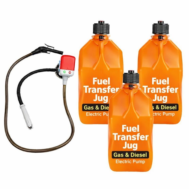 3-Pack Utility Jugs with Cordless Battery Liquid Transfer Pump for Fuel, Water & Automotive Use