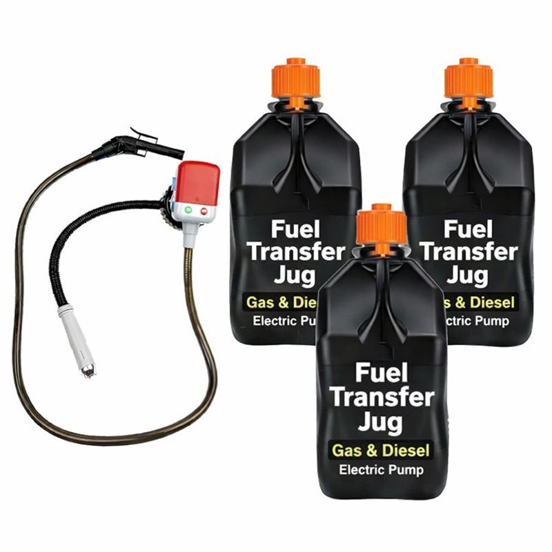 3-Pack Utility Jugs with Cordless Battery Liquid Transfer Pump for Fuel, Water & Automotive Use