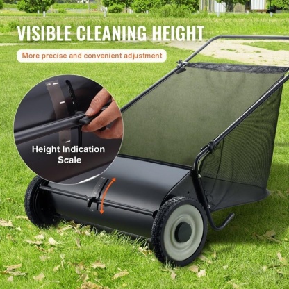 26-Inch Push Lawn Sweeper, Heavy-Duty Steel Frame, 7 ft³ Large Bag, 4 Spinning Brushes