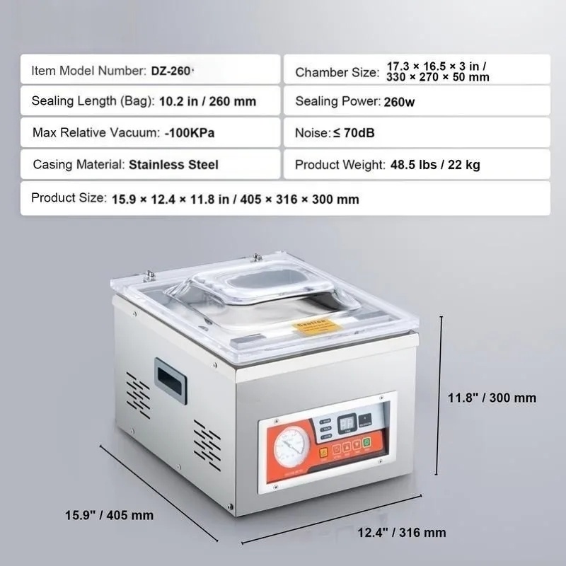 Chamber Vacuum Sealer, Powerful Sealing, Vacuum Packing Machine for Wet Foods & Meats, Home & Commercial Use