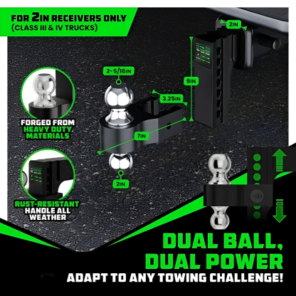 Adjustable Trailer Hitch 2 inch Receiver - Heavy Duty Aluminum Drop Hitch with 12,500lb GTW Towing Capacity for Hauling Heavy Trucks, RV, Trailer, Camper