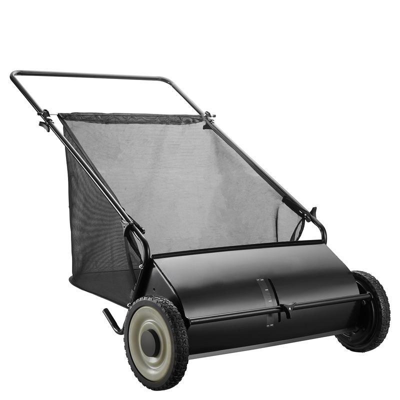 26-Inch Push Lawn Sweeper, Heavy-Duty Steel Frame, 7 ft³ Large Bag, 4 Spinning Brushes