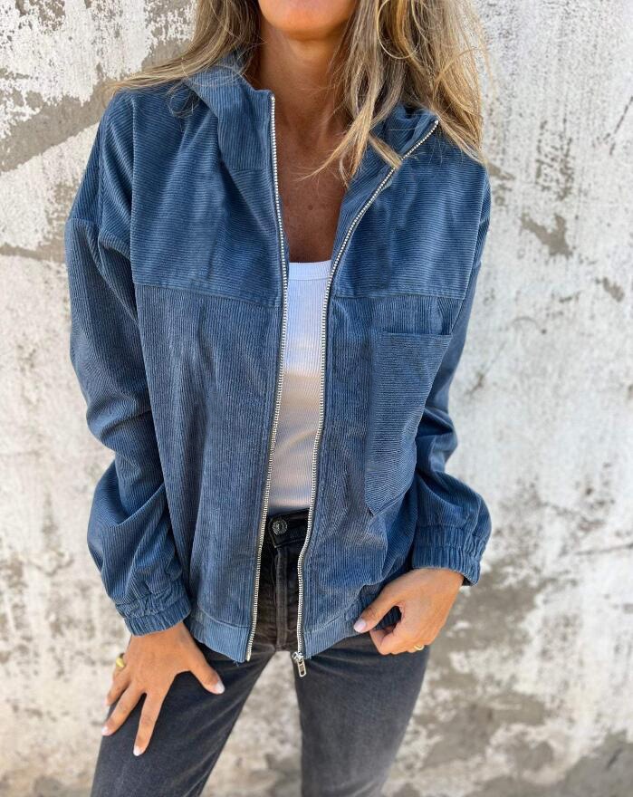 Women's Corduroy Hooded Zip-Up Jacket