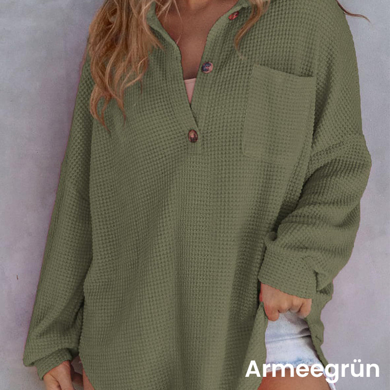 🔥Women’s Loose Solid Color Waffle Knit Shirt