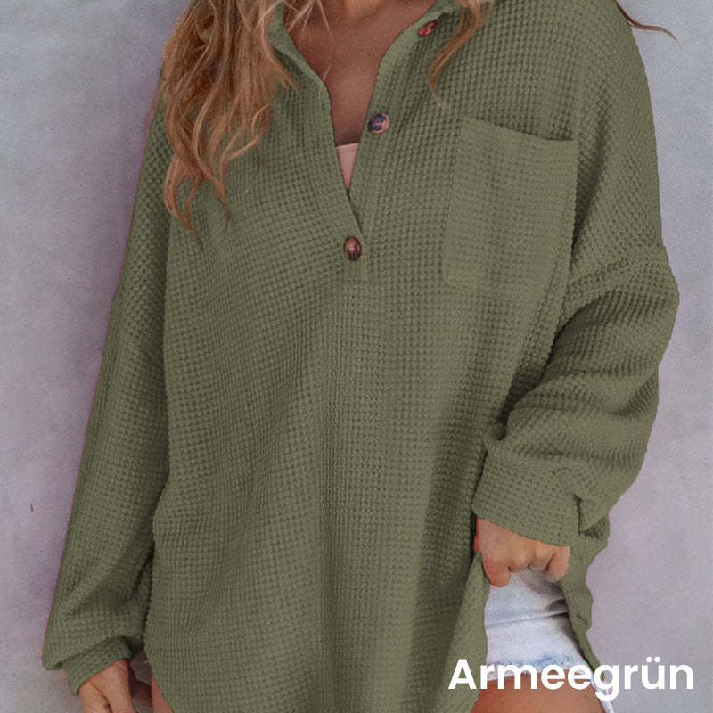 🔥Women’s Loose Solid Color Waffle Knit Shirt