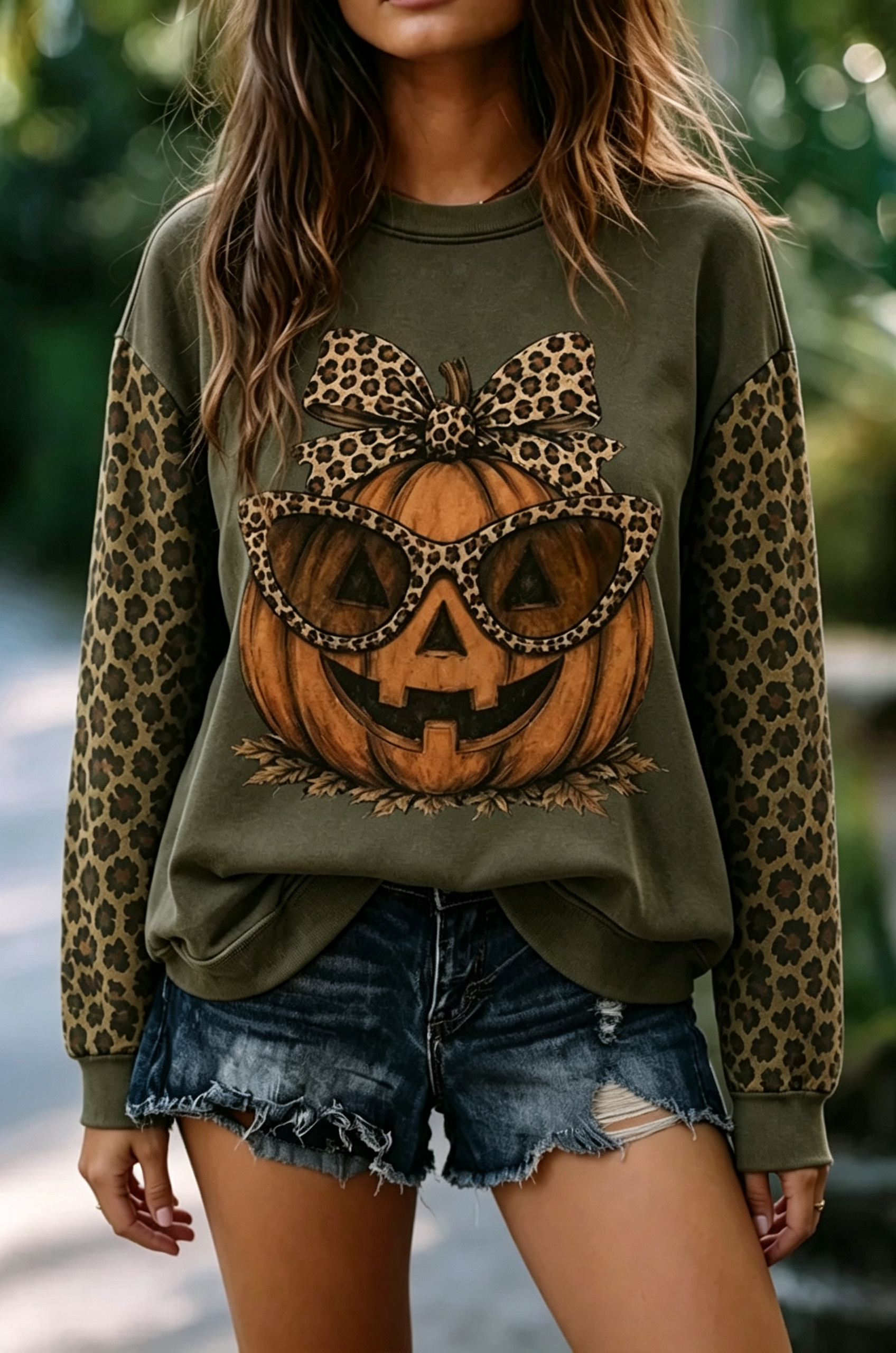 Vintage Halloween Leopard Pumpkin Print Sweatshirt