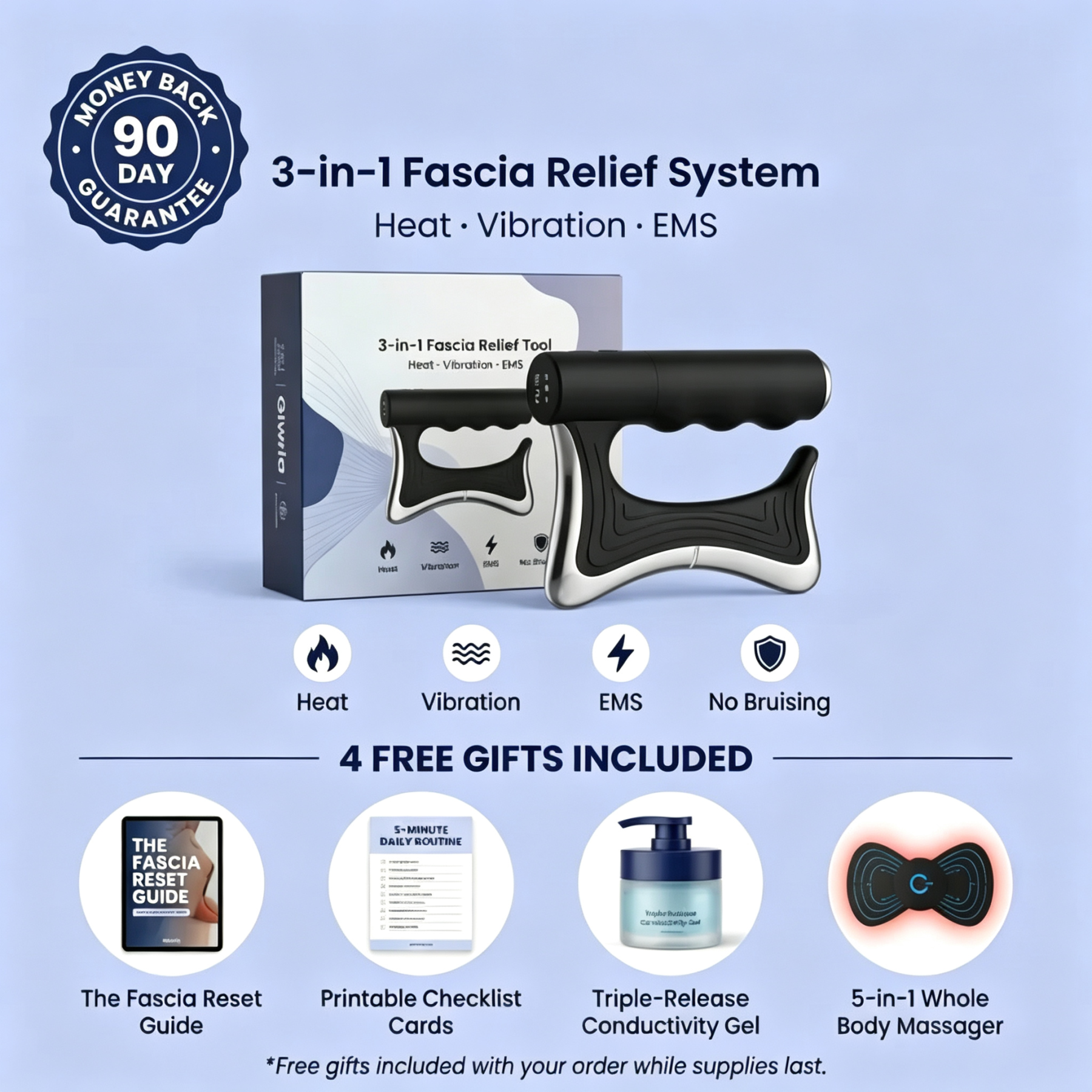 3-in-1 Fascia Relief System - Heat · Vibration · EMS
