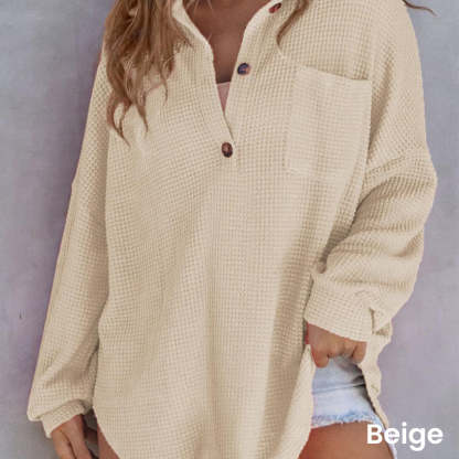 🔥Women’s Loose Solid Color Waffle Knit Shirt