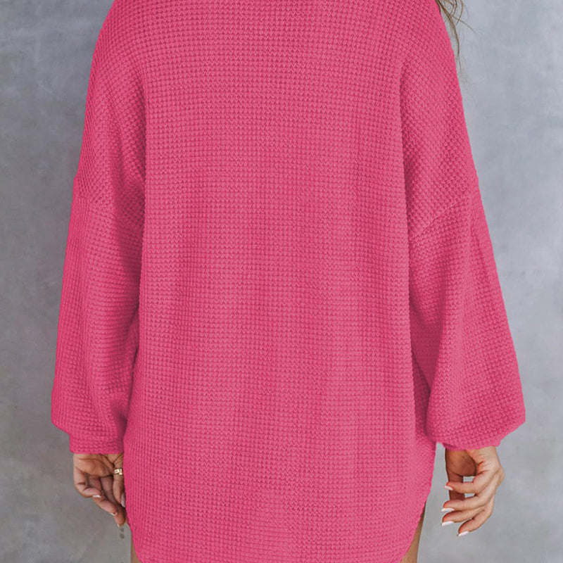 🔥Women’s Loose Solid Color Waffle Knit Shirt