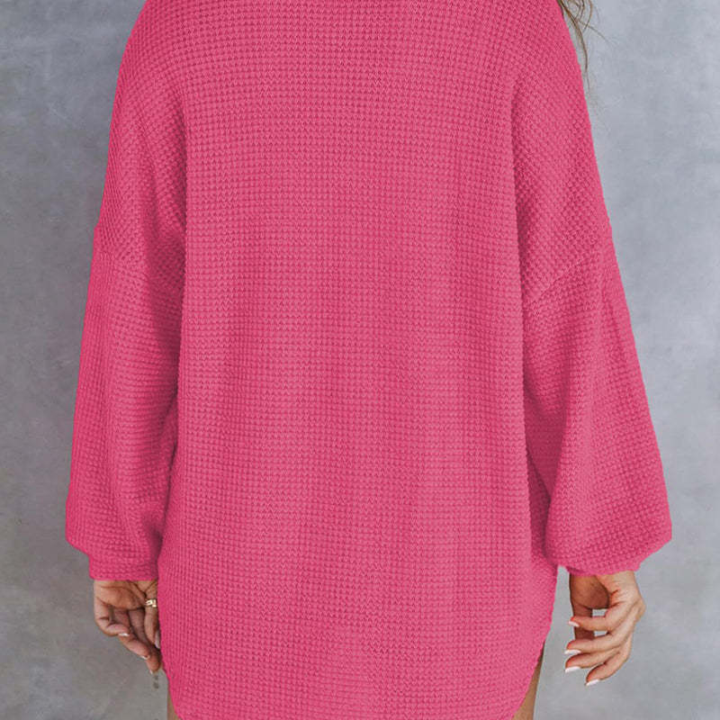 🔥Women’s Loose Solid Color Waffle Knit Shirt