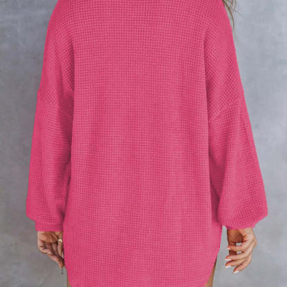 🔥Women’s Loose Solid Color Waffle Knit Shirt