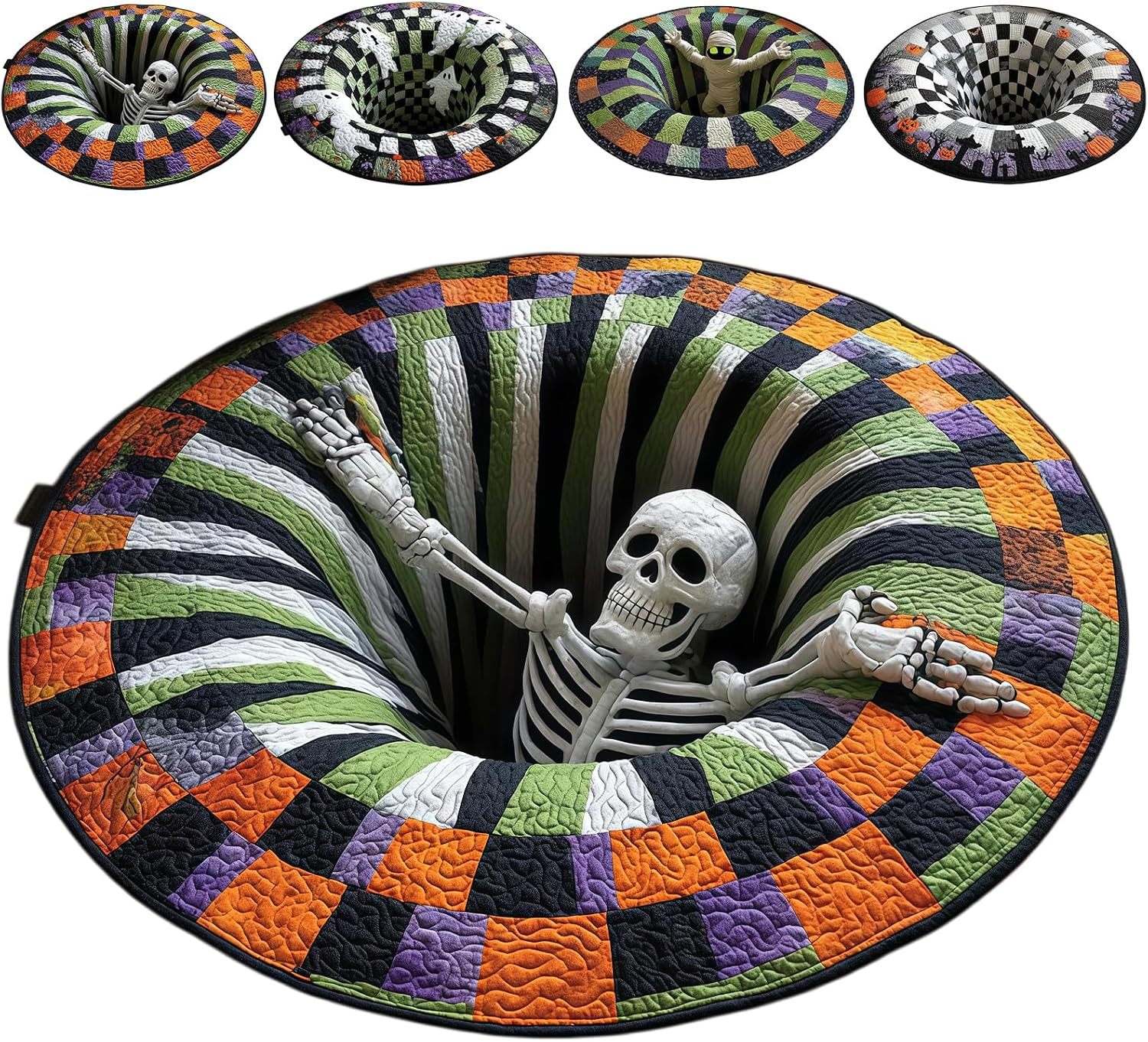 3D Halloween Vortex Optical Illusion Rug, Spooky Round Illusion Carpet`