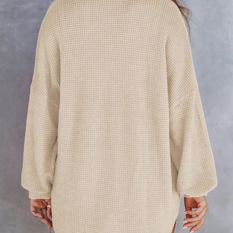 🔥Women’s Loose Solid Color Waffle Knit Shirt