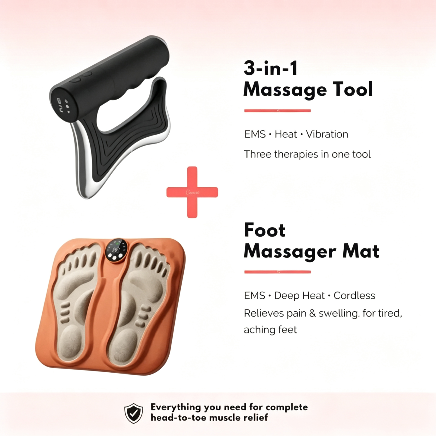 3-in-1 Fascia Relief System - Heat · Vibration · EMS