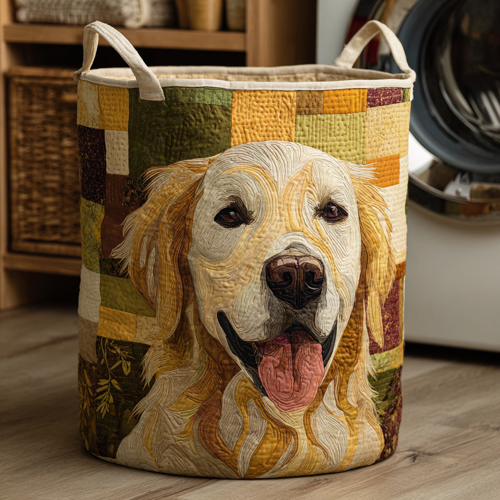 Happy Golden Retriever Quilted Laundry Basket NCU0HNH014