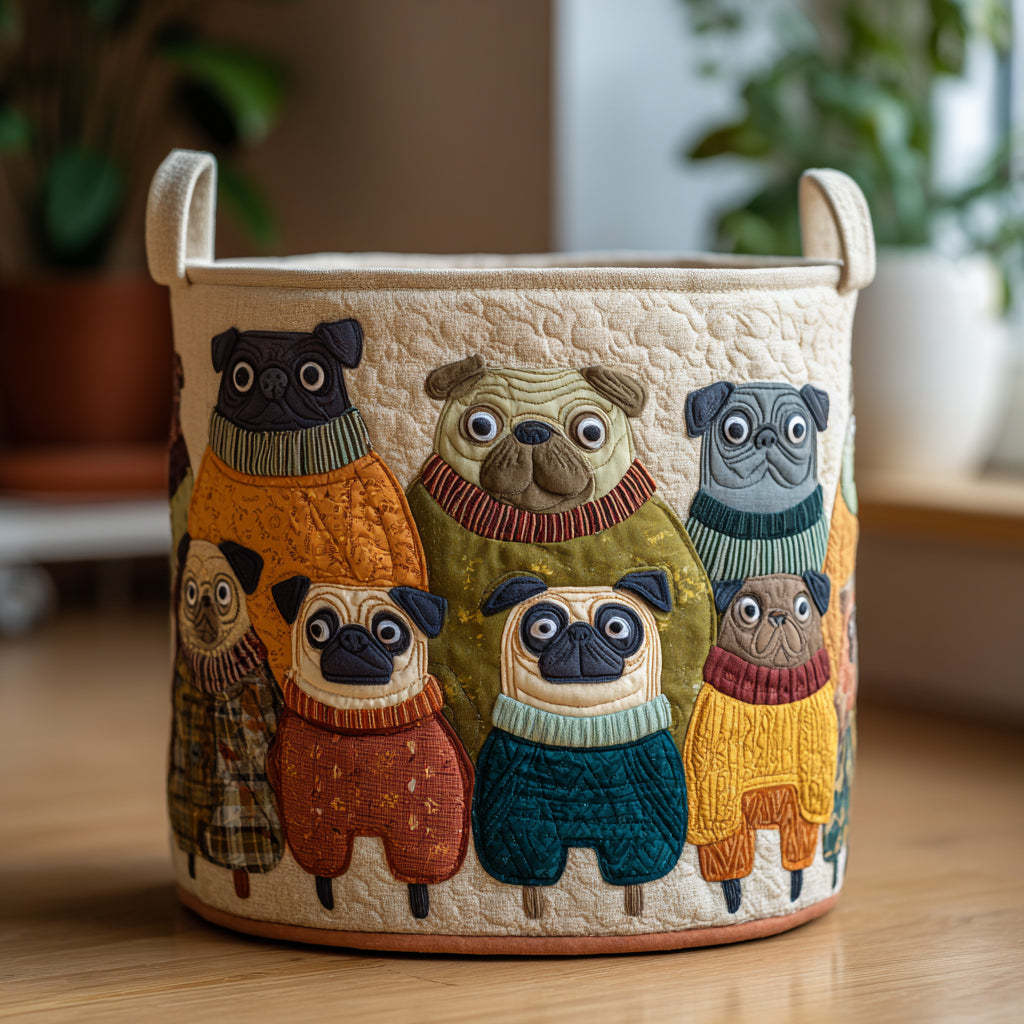 Pug Friends Quilted Laundry Basket NCU0DV1654