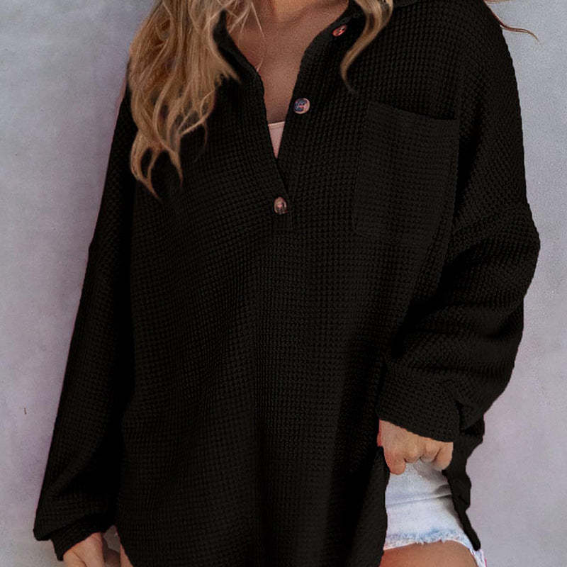 🔥Women’s Loose Solid Color Waffle Knit Shirt